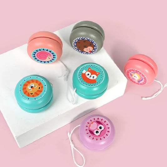 Cute Animal Sticker Wooden Yoyo Toy