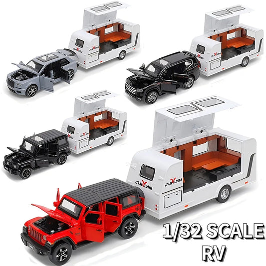 Trailer RV Truck and Different Cars Caravans Toy Model