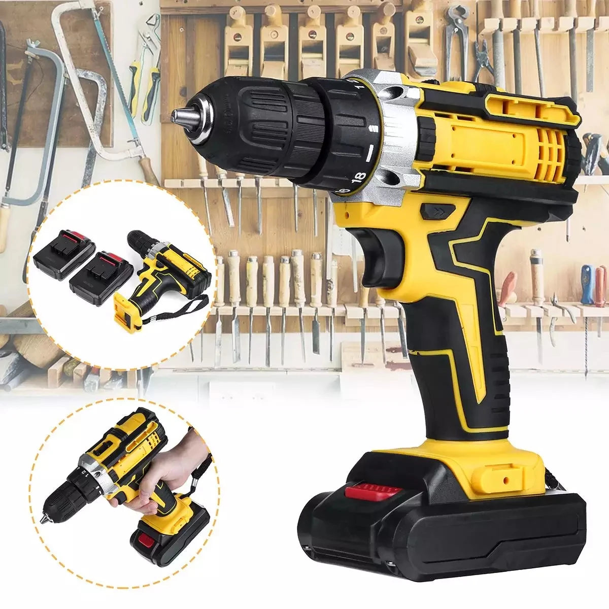 Variable 18-Speed Adjustment Impact Cordless Electric Drill