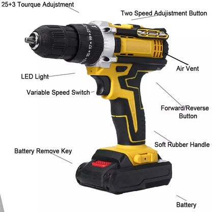 Variable 18-Speed Adjustment Impact Cordless Electric Drill