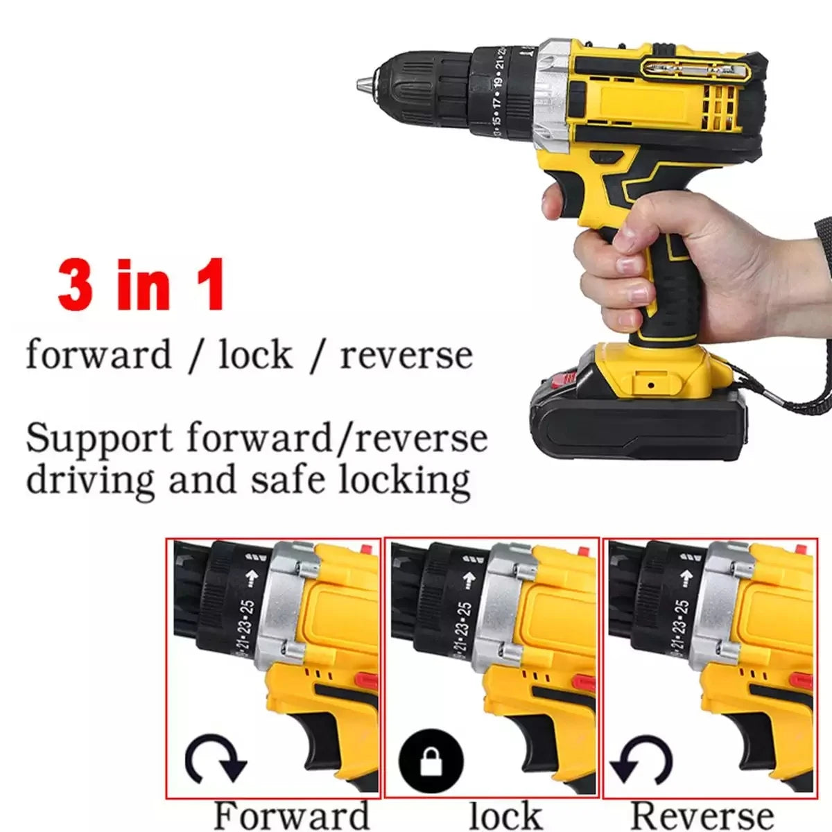 Variable 18-Speed Adjustment Impact Cordless Electric Drill