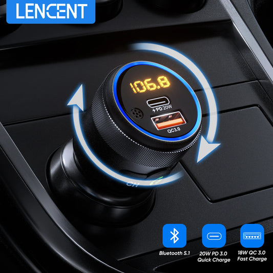 Car Bluetooth 5.1 with Type C PD 20W and QC3.0 18W Car Fast Charger